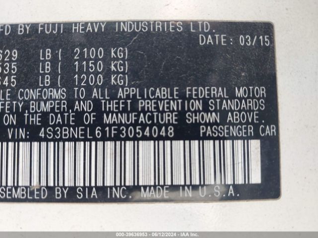 4S3BNEL61F3054048 Subaru Legacy 3.6r Limited
