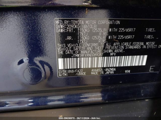 JTMW1RFVXND089087 Toyota Rav4 Xle