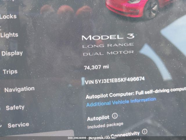 5YJ3E1EB5KF496674 Tesla Model 3 Long Range/performance