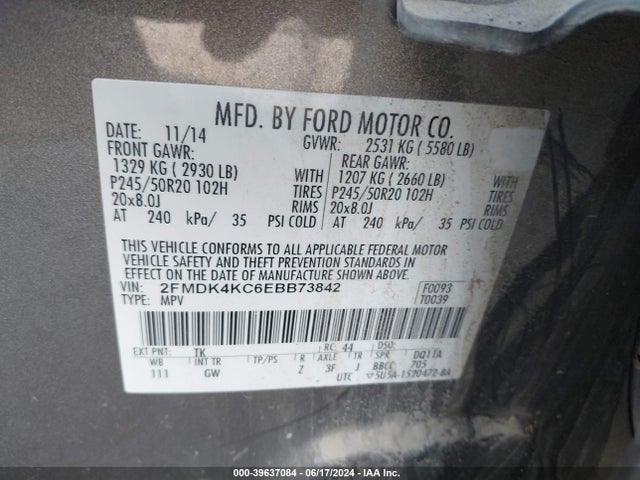 Ford Edge Limited 2014 2FMDK4KC6EBB73842 Image 9