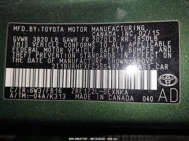 Toyota COROLLA LE 2015 2T1BURHEXFC355497 Image 9