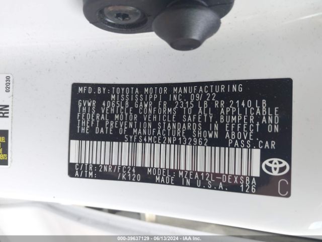 5YFS4MCE2NP132962 Toyota Corolla Se Apex Edition