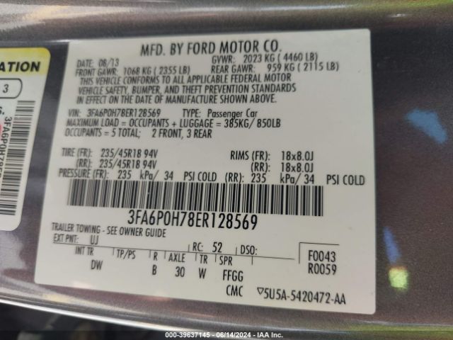 3FA6P0H78ER128569 Ford FUSION SE