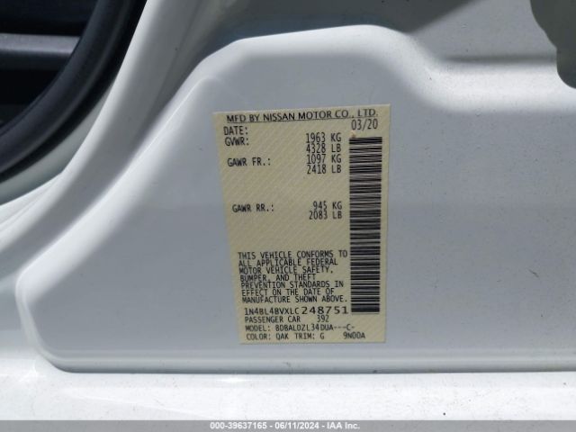 1N4BL4BVXLC248751 Nissan Altima S Fwd