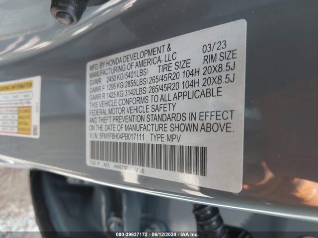 Honda Passport Awd Elite 2023 5FNYF8H04PB017111 Image 9