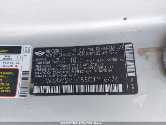 2012 MINI COOPER S WMWSV3C53CTY16476 Photo 8