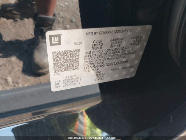 1GNSKHKC0KR312608 Chevrolet Suburban Lt
