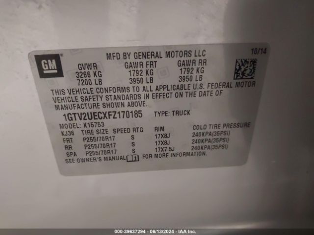 1GTV2UECXFZ170185 GMC Sierra 1500 Sle