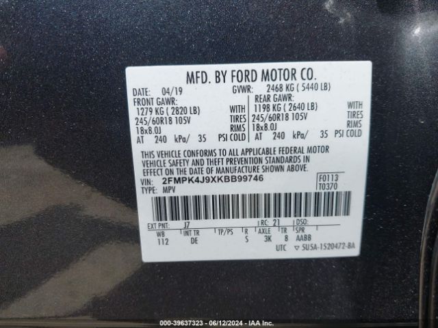 2FMPK4J9XKBB99746 Ford EDGE SEL