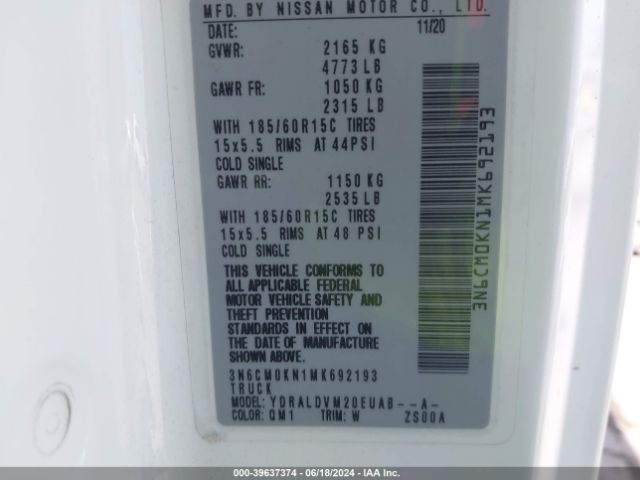 3N6CM0KN1MK692193 Nissan Nv200 Compact Cargo S Xtronic Cvt