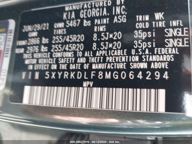 5XYRKDLF8MG064294 KIA Sorento Sx Prestige