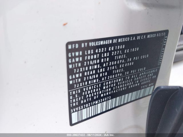 3VVSX7B21PM334073 Volkswagen Taos 1.5t Se