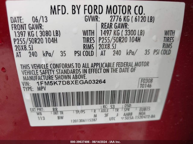 Ford EXPLORER XLT 2014 1FM5K7D8XEGA03264 Image 9