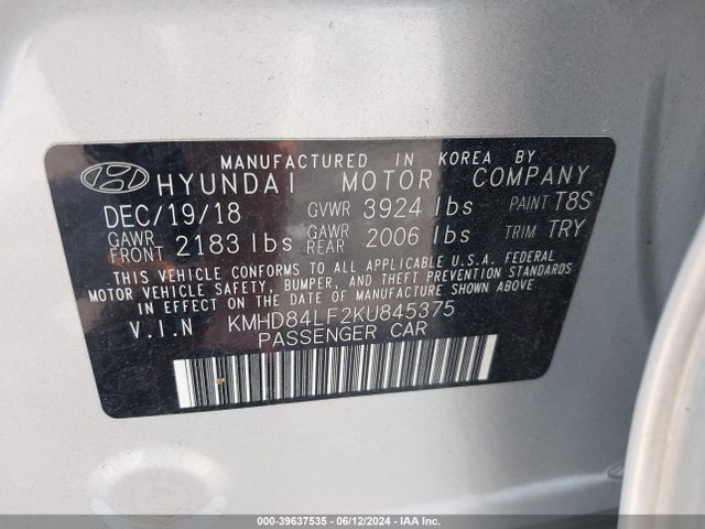Hyundai ELANTRA SEL 2019 KMHD84LF2KU845375 Image 9