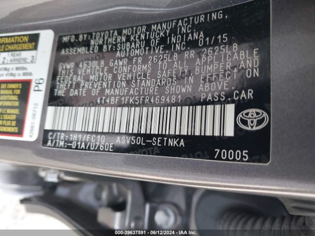 4T4BF1FK5FR469481 Toyota CAMRY LE