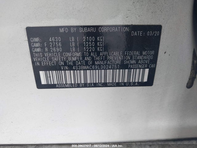 4S3BWAC69L3024751 Subaru Legacy Premium