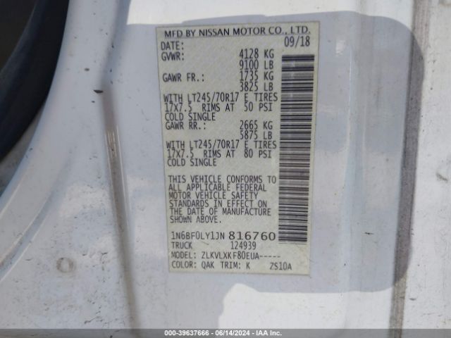 1N6BF0LY1JN816760 Nissan Nv Cargo Nv2500 Hd Sv V6