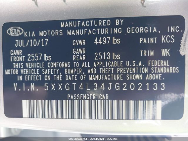 5XXGT4L34JG202133 KIA Optima Lx