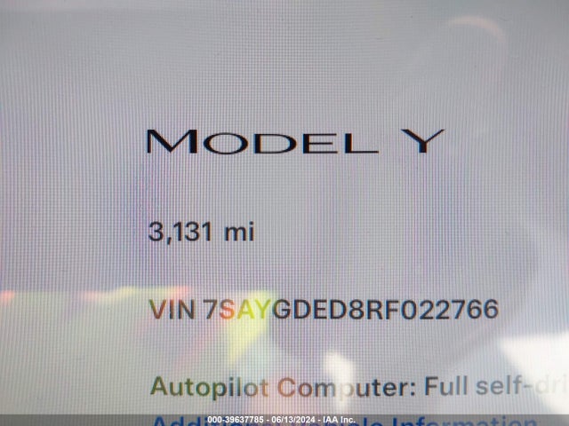 Tesla Model Y Rwd 2024 7SAYGDED8RF022766 Image 7