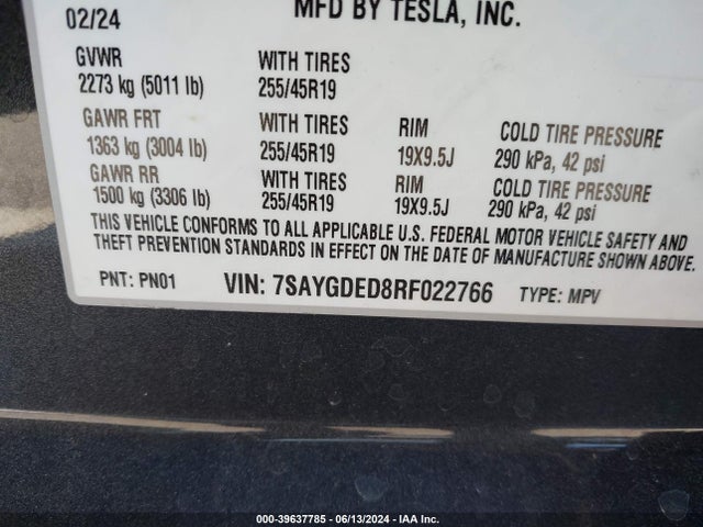 Tesla Model Y Rwd 2024 7SAYGDED8RF022766 Image 9