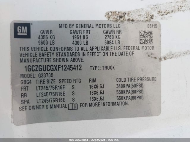1GCZGUCGXF1245412 Chevrolet Express 3500 Work Van