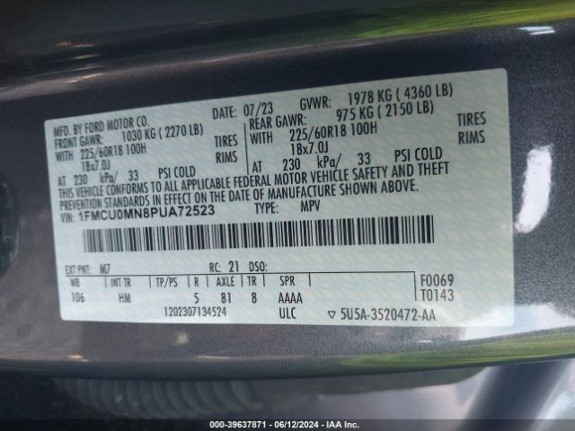 1FMCU0MN8PUA72523 Ford Escape St-line