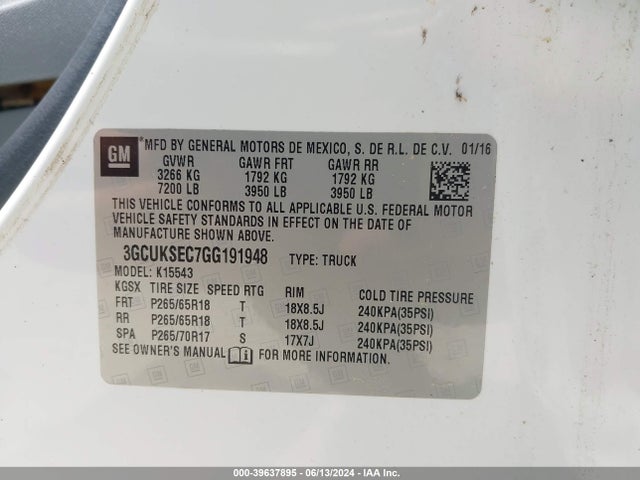 Chevrolet Silverado 1500 1lz 2016 3GCUKSEC7GG191948 Image 9