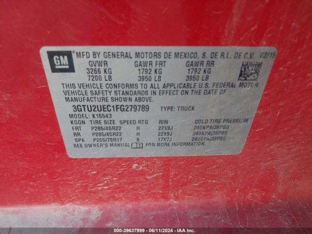 3GTU2UEC1FG279789 GMC Sierra 1500 Sle