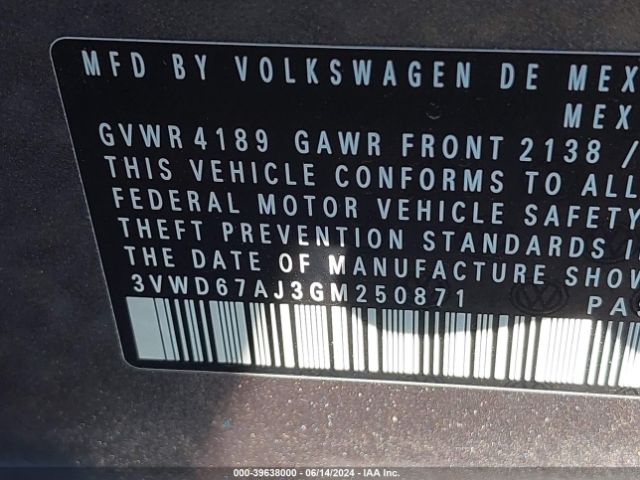 3VWD67AJ3GM250871 Volkswagen Jetta 1.4t Se