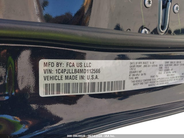 1C4PJLLB4MD112566 Jeep Cherokee Latitude Plus Fwd