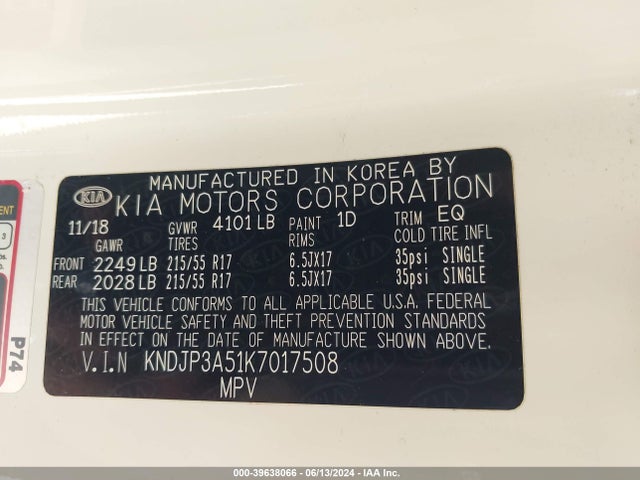 KIA SOUL + 2019 KNDJP3A51K7017508 Image 9