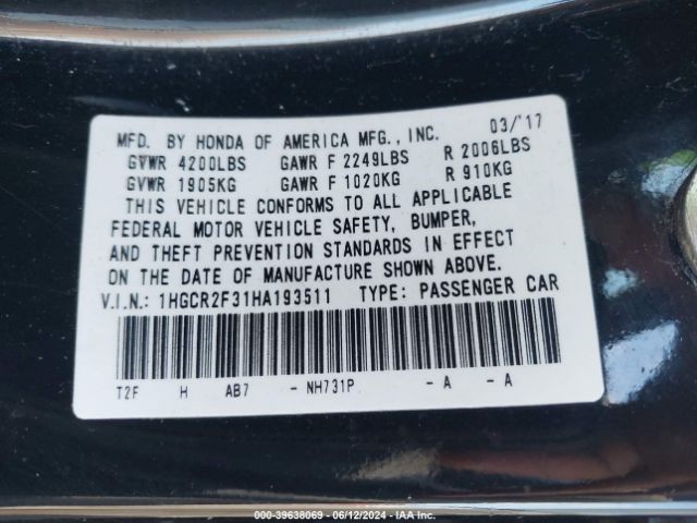 1HGCR2F31HA193511 Honda ACCORD LX