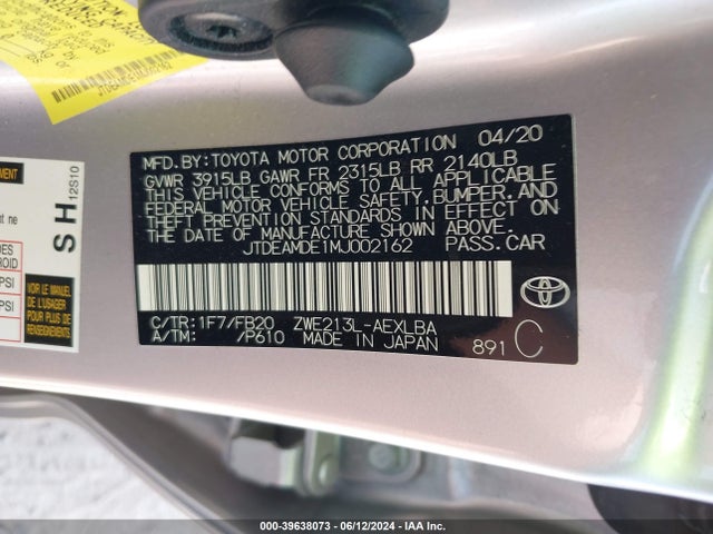Toyota Corolla Hybrid Le 2021 JTDEAMDE1MJ002162 Image 9