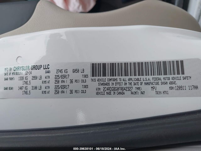 Dodge Grand Caravan Se 2015 2C4RDGBG0FR642327 Image 9