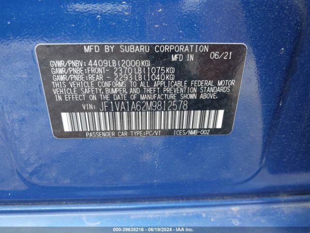 JF1VA1A62M9812578 Subaru WRX