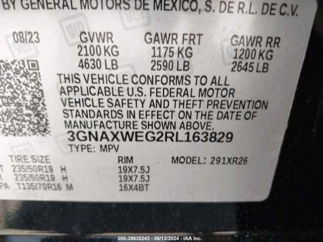 3GNAXWEG2RL163829 Chevrolet Equinox Awd Rs