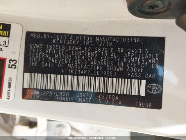 4T1KZ1AK2LU038553 Toyota Camry Xse V6