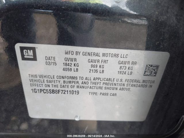 1G1PC5SB8F7211019 Chevrolet Cruze 1lt Auto