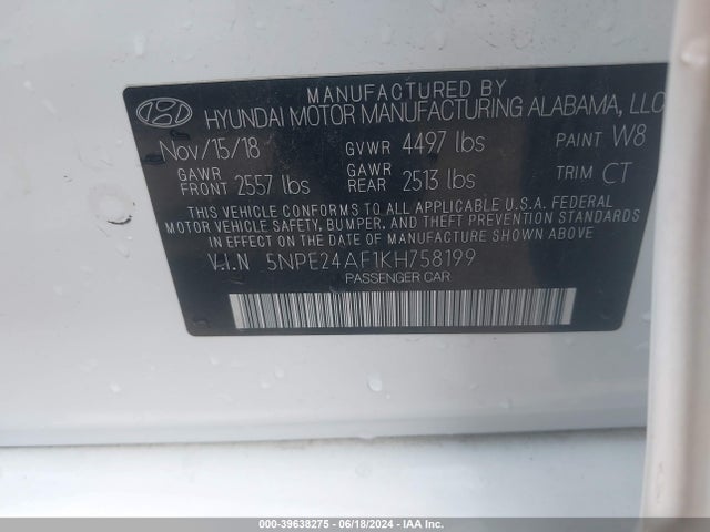 Hyundai SONATA SE 2019 5NPE24AF1KH758199 Image 9