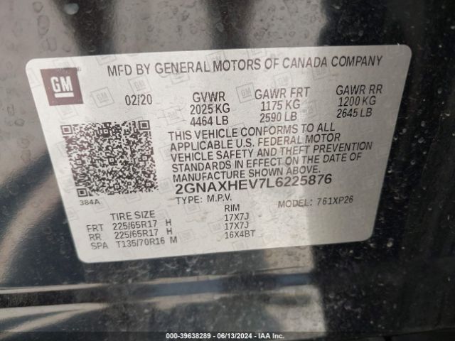 2020 CHEVROLET EQUINOX 2GNAXHEV7L6225876 Photo 8