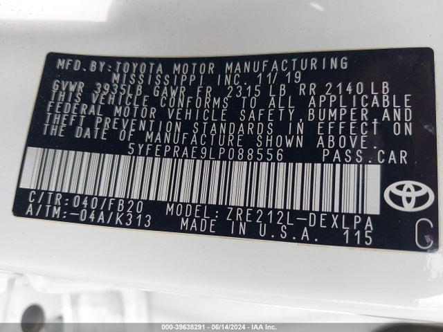 Toyota COROLLA LE 2020 5YFEPRAE9LP088556 Image 9