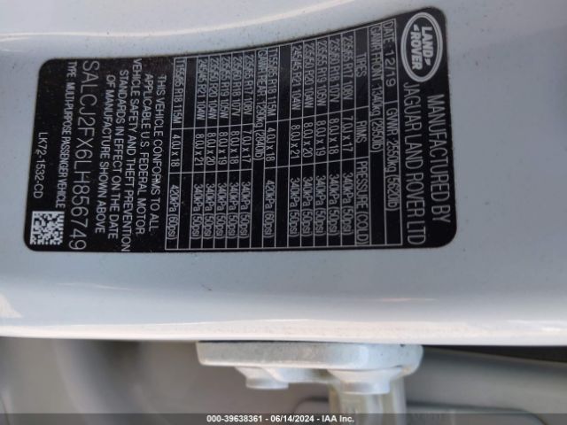 SALCJ2FX6LH856749 Land Rover Discovery Sport S