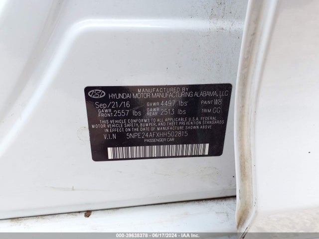 Hyundai Sonata 2017 5NPE24AFXHH502815 Image 9