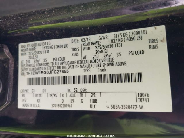 1FTEW1EG0JFC27655 Ford F-150 King Ranch