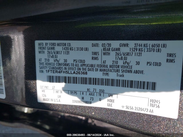 Ford Ranger Xlt 2020 1FTER4FH5LLA26368 Image 9