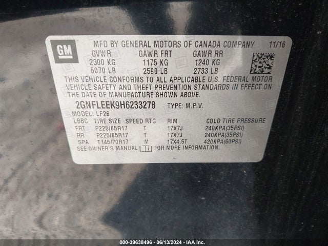 Chevrolet EQUINOX LS 2017 2GNFLEEK9H6233278 Image 9