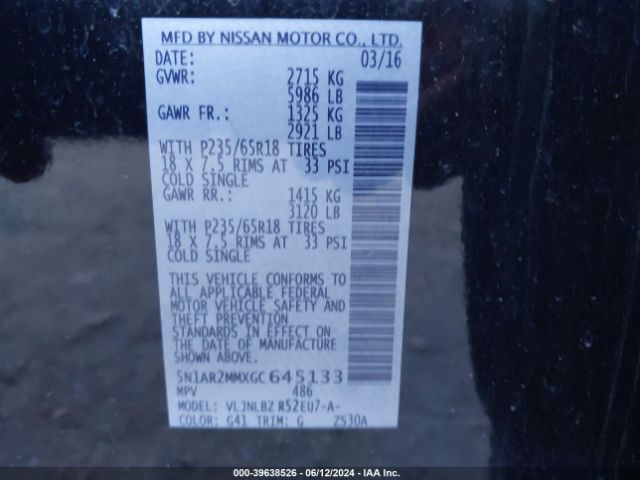 5N1AR2MMXGC645133 Nissan Pathfinder S