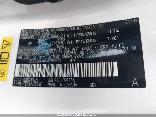 2T2ZZMCA8JC095404 Lexus RX 350