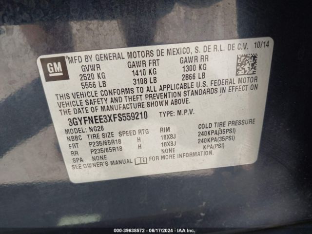 3GYFNEE3XFS559210 Cadillac Srx Luxury Collection