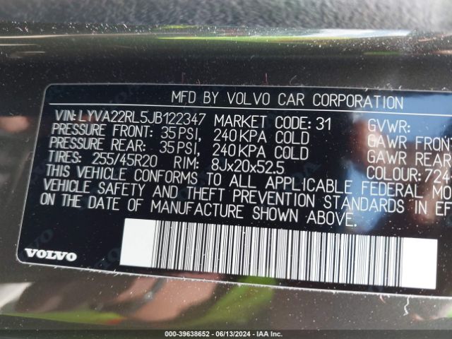 LYVA22RL5JB122347 Volvo Xc60 T6 Inscription